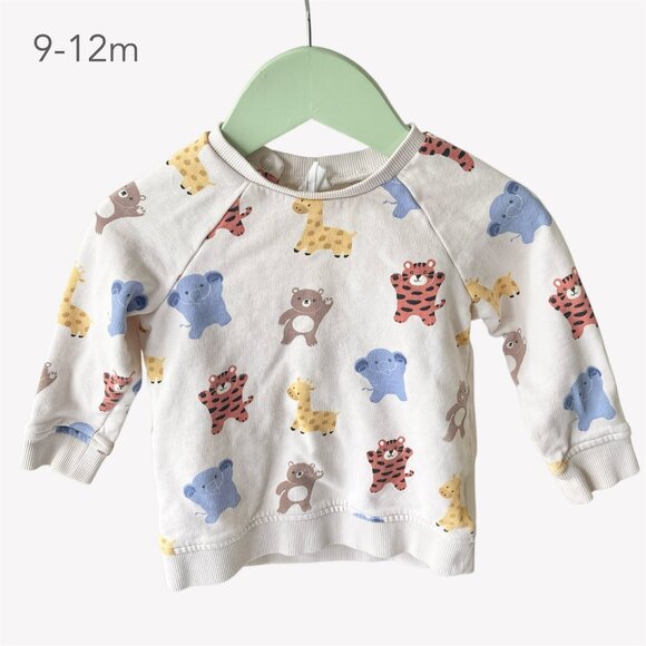 🪴5/$30 H&M 9-12 Months Animal Tiger Giraffe Elephant Cream Crewneck Sweatshirt - Picture 1 of 4
